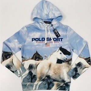 Polo Sport Ralph Lauren "Wild Horses" Western Cowboy Fleece Sweatshirt Hoodie